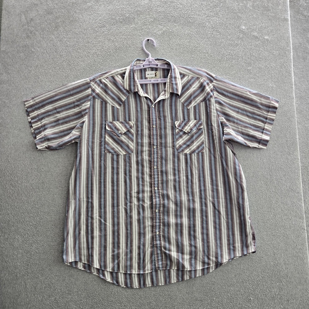 ELY Cattleman Men Button Up Shirt 2X BIG (18 1/2) Brown Striped Western